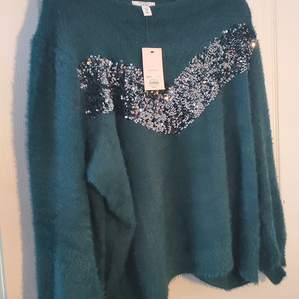 Nine West Green Sweater with Silver Sequins - Picture 2 of 7